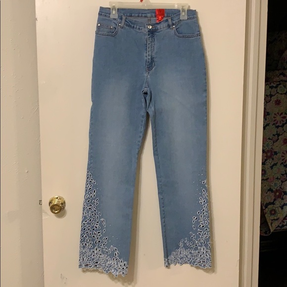 Vera Wang Denim - Very Vera high waist embroidered jeans.